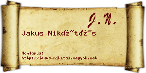 Jakus Nikétás névjegykártya